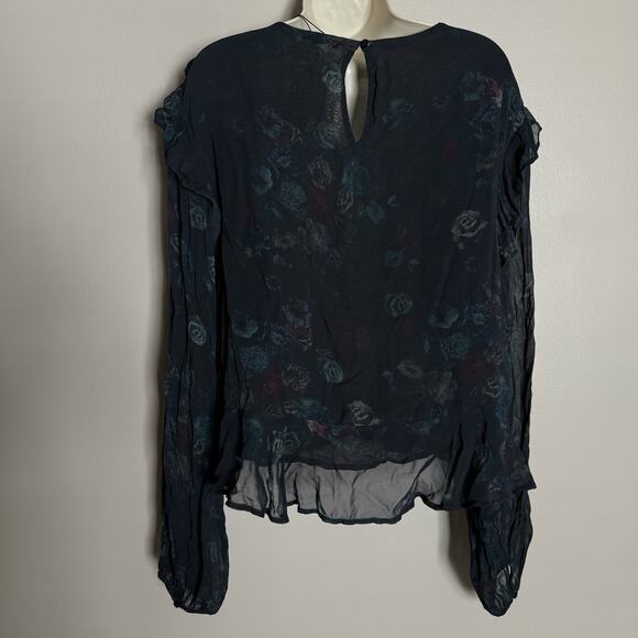 Joes Jeans Black Floral Talia Flowy Blouse, Large, NWT, Ruffles, Flared Hem - Picture 6 of 11